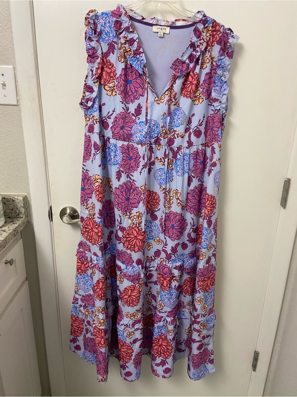 Umgee Lavender Maxi Dress with Pink and Blue Floral Print